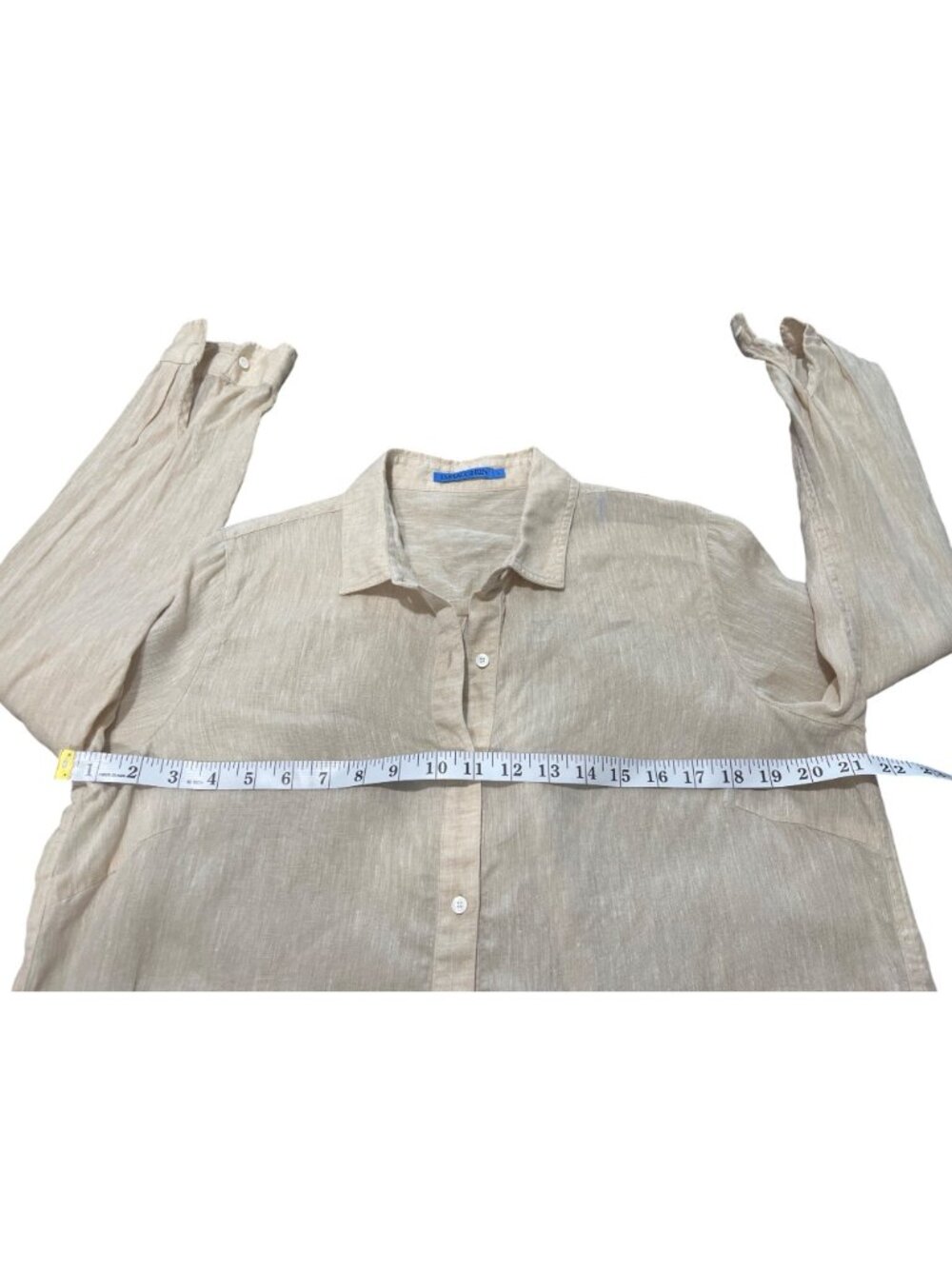 J. McLaughlin Womens Size L Button-Up Top 100% Linen Shirt Beige Long Sleeve - Picture 6 of 8